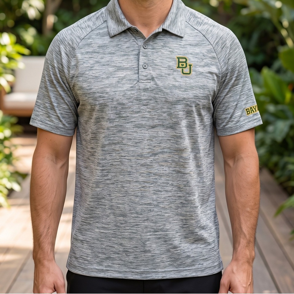Colosseum Baylor Bears Mens Heathered Grey Space Dye Performance Polo Shirt